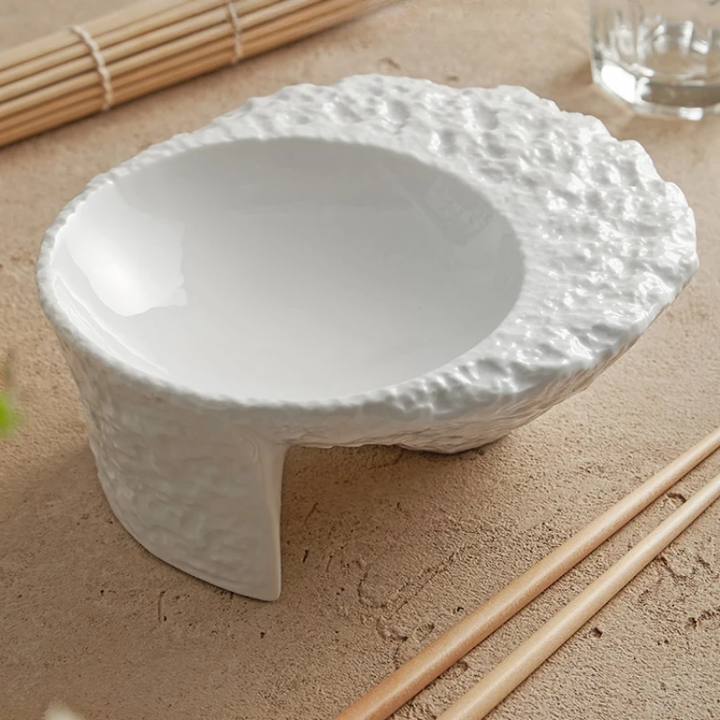 Rock Grain Scalding-proof Ceramic Bowl Hotel Restaurant Double-decker Tableware Irregular Shark Fin Soup