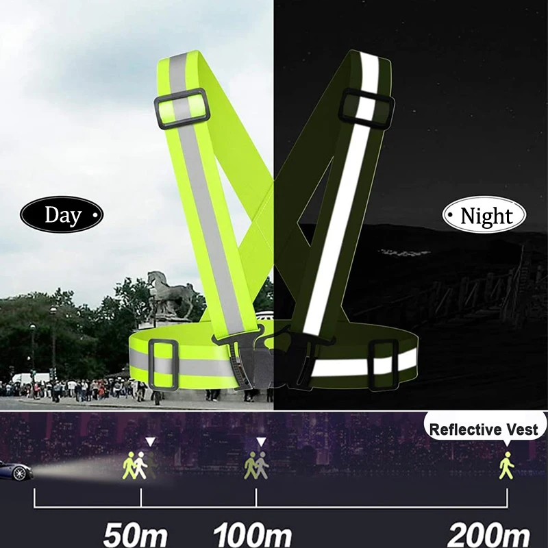 Chaleco reflectante ajustable, correas de seguridad de alta visibilidad, cinturón reflectante, accesorios para caminar por la noche, ciclismo y correr