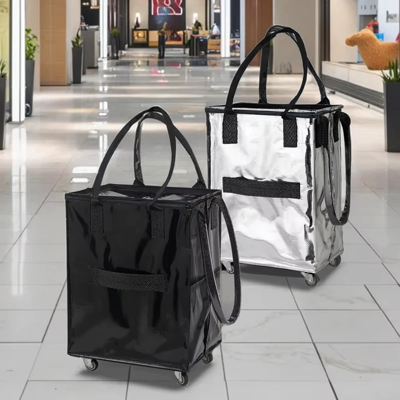 

Custom Foldable Rolling Shopping Trolley Bag Eco-friendly Plastic Handle Large Capacity Shopping Bag Grocery Cart with Wheels