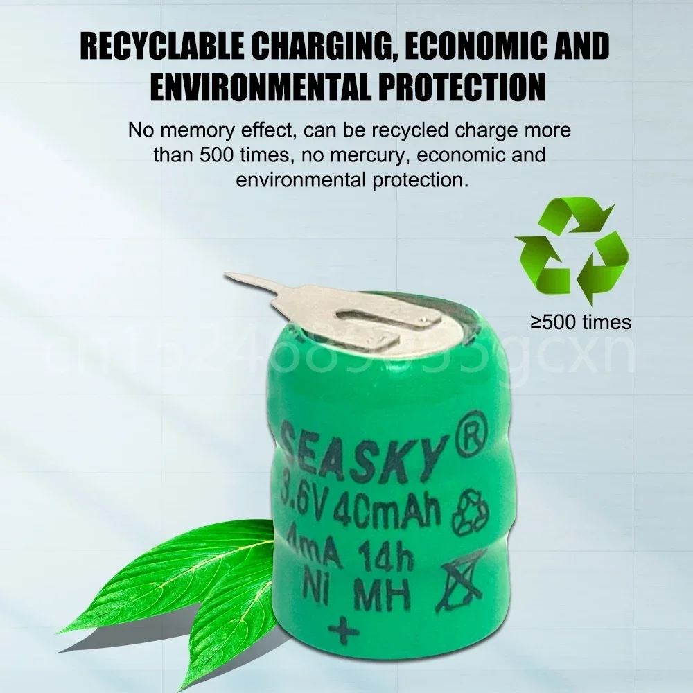 3.6 فولت 40 مللي أمبير ni-mh بطارية قابلة للشحن مع دبابيس لحام لطاقة الطاقة الشمسية التقويم ساعة ليد ضوء متر لعبة