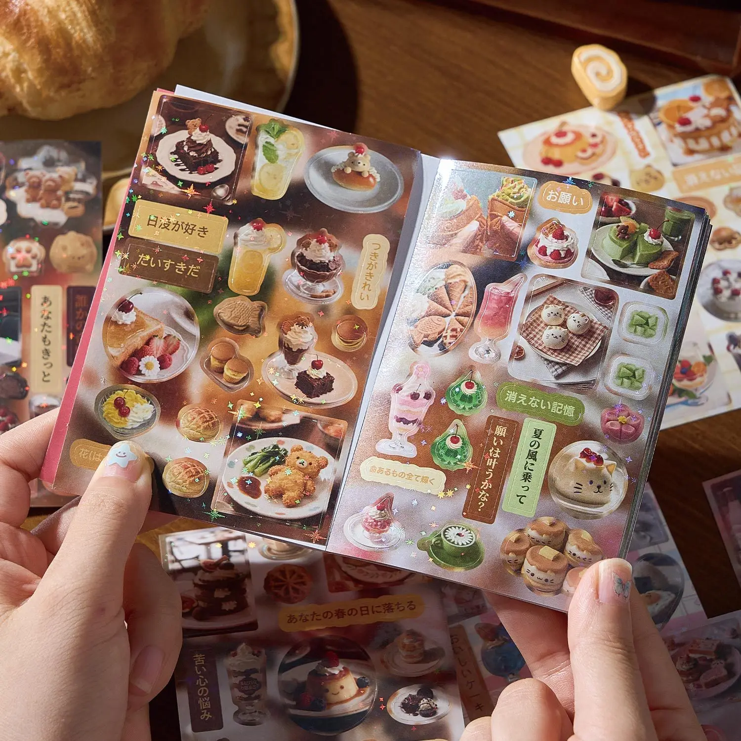 

30-Sheet Vintage-Style Cut-Membrane Sticker Book, Japanese-Style Snack & Dessert Themed Decorative Stickers