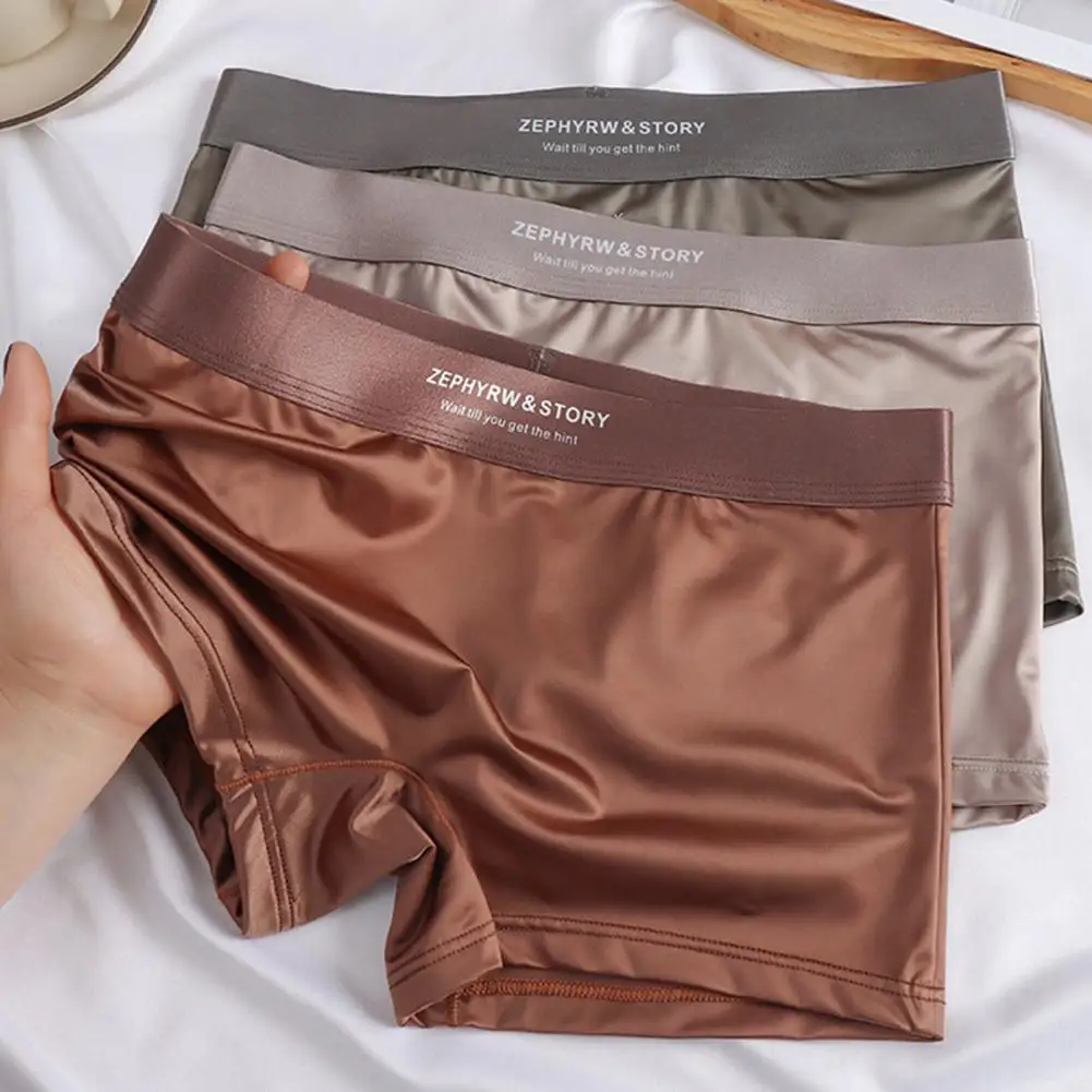 

Ice Silk Boxer Shorts Soft Satin Boyshort Panties for Women Mid Waist Ice Silk Underwear Breathable Boxer for Ladies Women