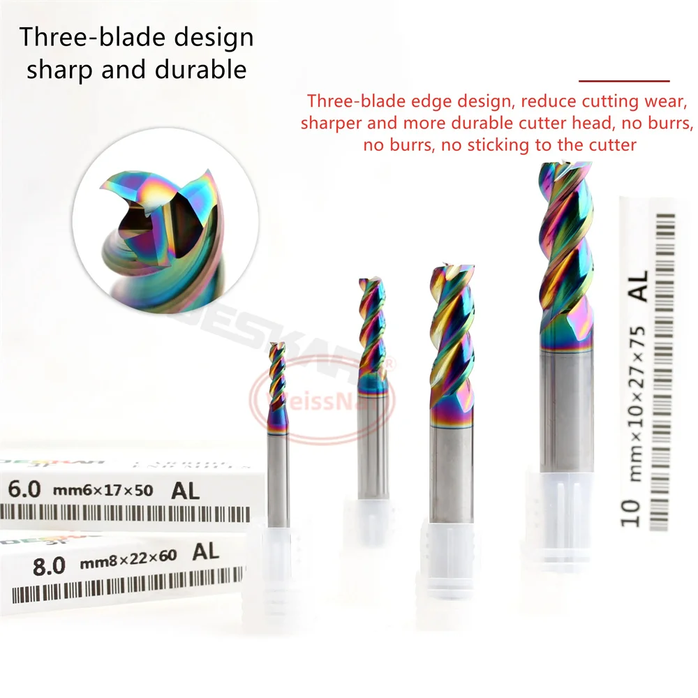 DESKAR 3F 5.0x6x17x50L 6.0x6x17x50L AL Endmills، مطحنة نهاية vhm للألمنيوم