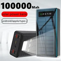 Solar 100000mAh Power Bank In 3 Cable Powerbank Waterproof Battery External Portable Charging Powerbank  for Xiaomi Samsung IPho