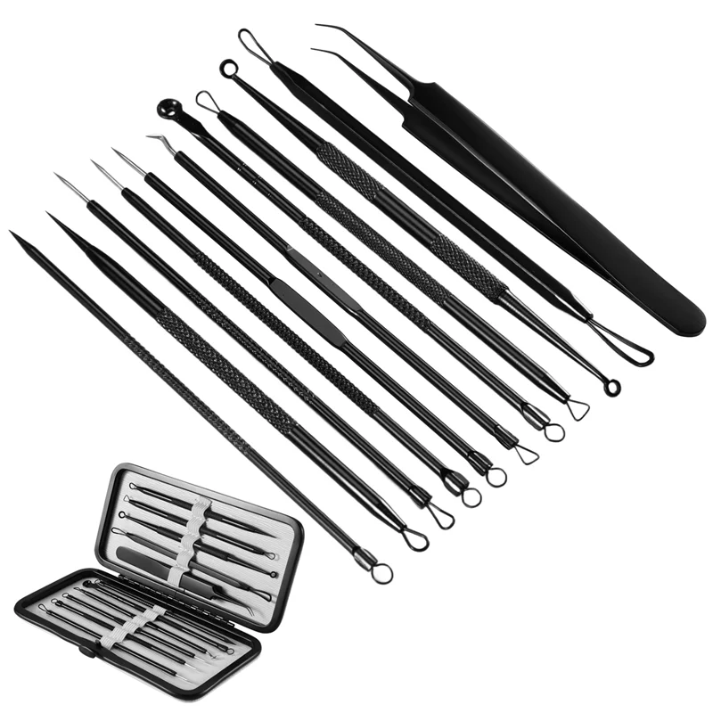 ABVI-Kit di strumenti popper per brufoli per rimozione punti neri 11 pezzi, strumento per estrattore brufoli, kit per acne per punti neri