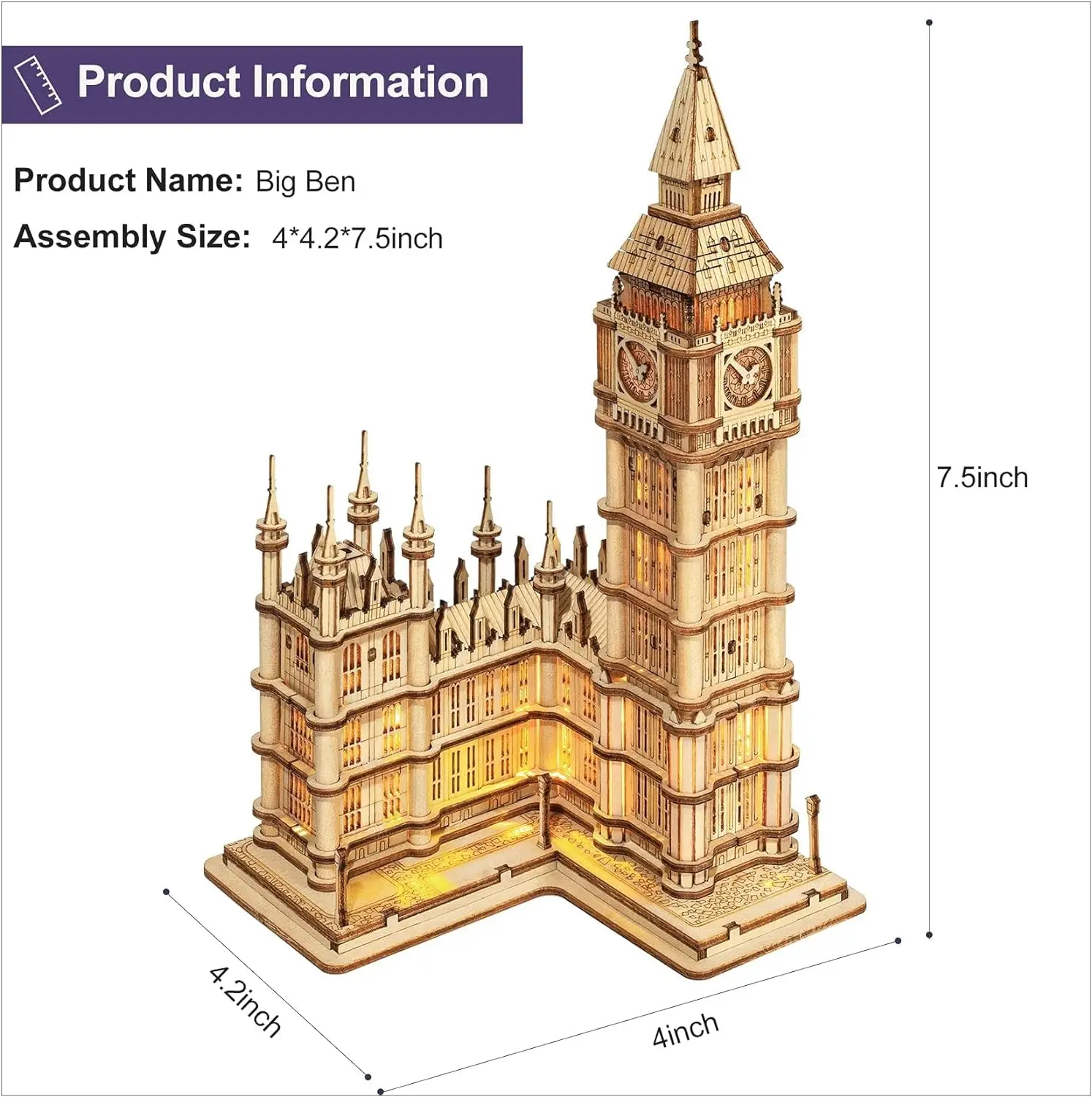 Robotime Big Ben 3D Puzzle Wooden Model Kits Building Construction Crafts Kits Best Birthday Gifts  for Adult