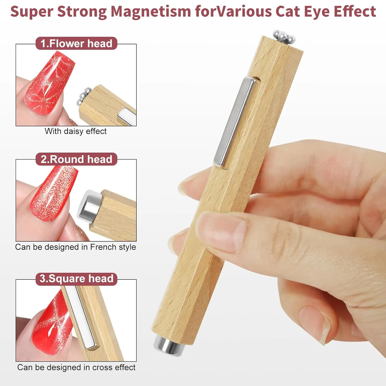 3 in 1 다기능 캣아이 마그넷 네일아트 디자인 강력 두꺼운 마그네틱 스틱 대형 원통형 마그네틱 펜 네일 도구