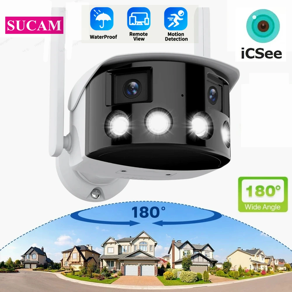 

4MP Wireless Bulle ICSEE Camera Outdoor 180 Degree View Color Night Vision AI Human Detection Wireless Security IP IR Camera