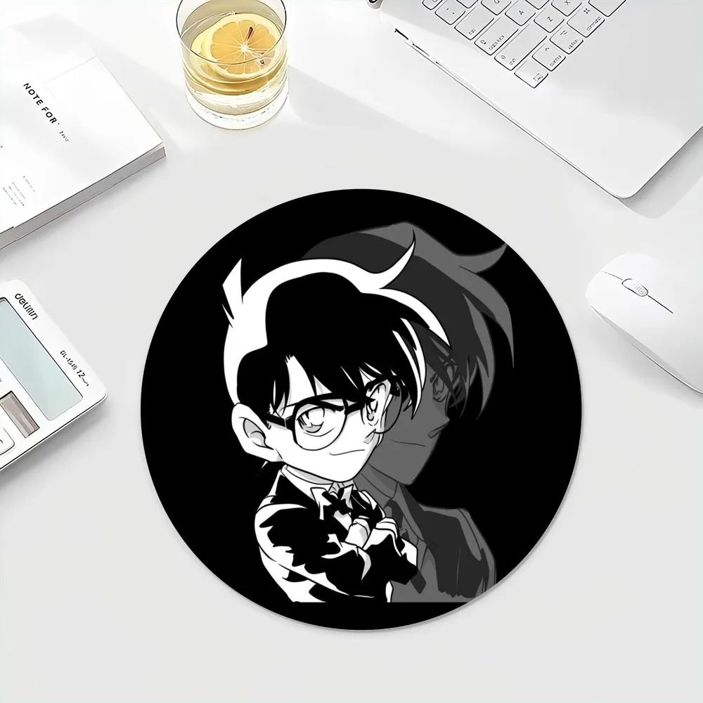 Detective Conan-Mouse Pad Kawaii Cartoon Gaming, Tapetes Kawaii Redondos, Deskpad para Meninas e PC, Tapete Anime, 22x22cm