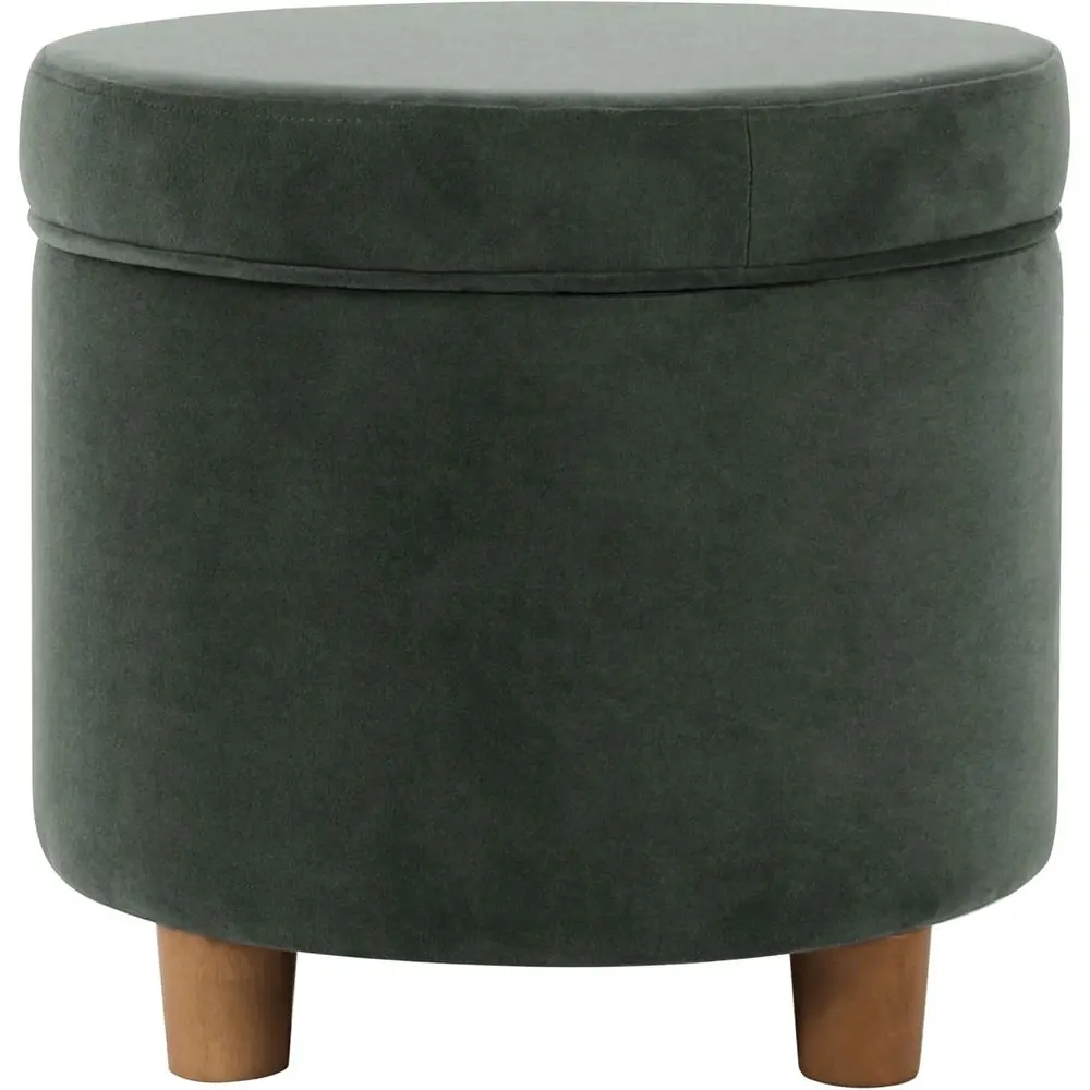 Upholstered Round Storage Ottoman | Ottoman with Storage for Living Room & Bedroom, Loden Green Velvet Large