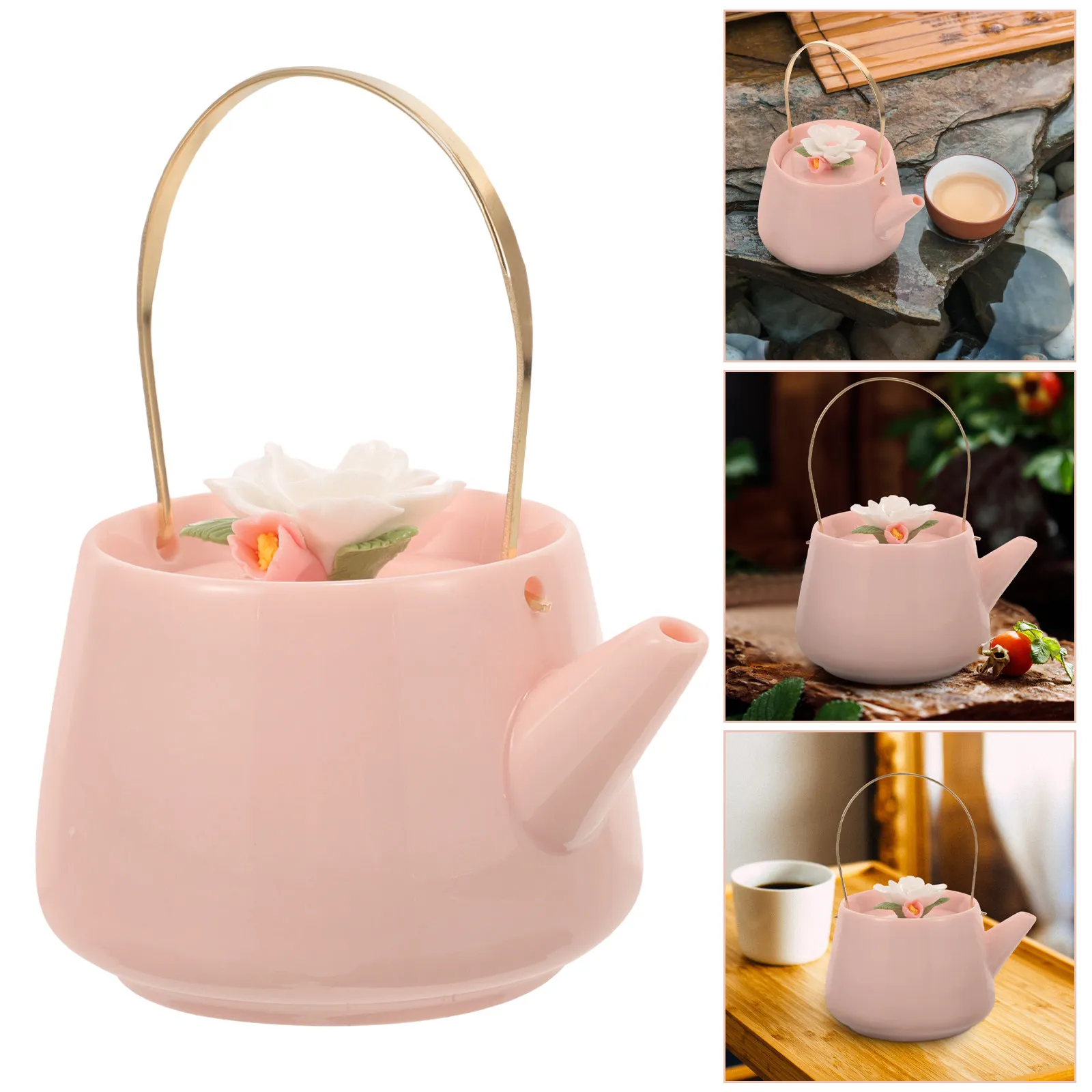 

Керамический чайник для плиты с цветочным узором, сохраняющий тепло, декоративный, для чайной церемонии Кунг-фу, в винтажном стиле