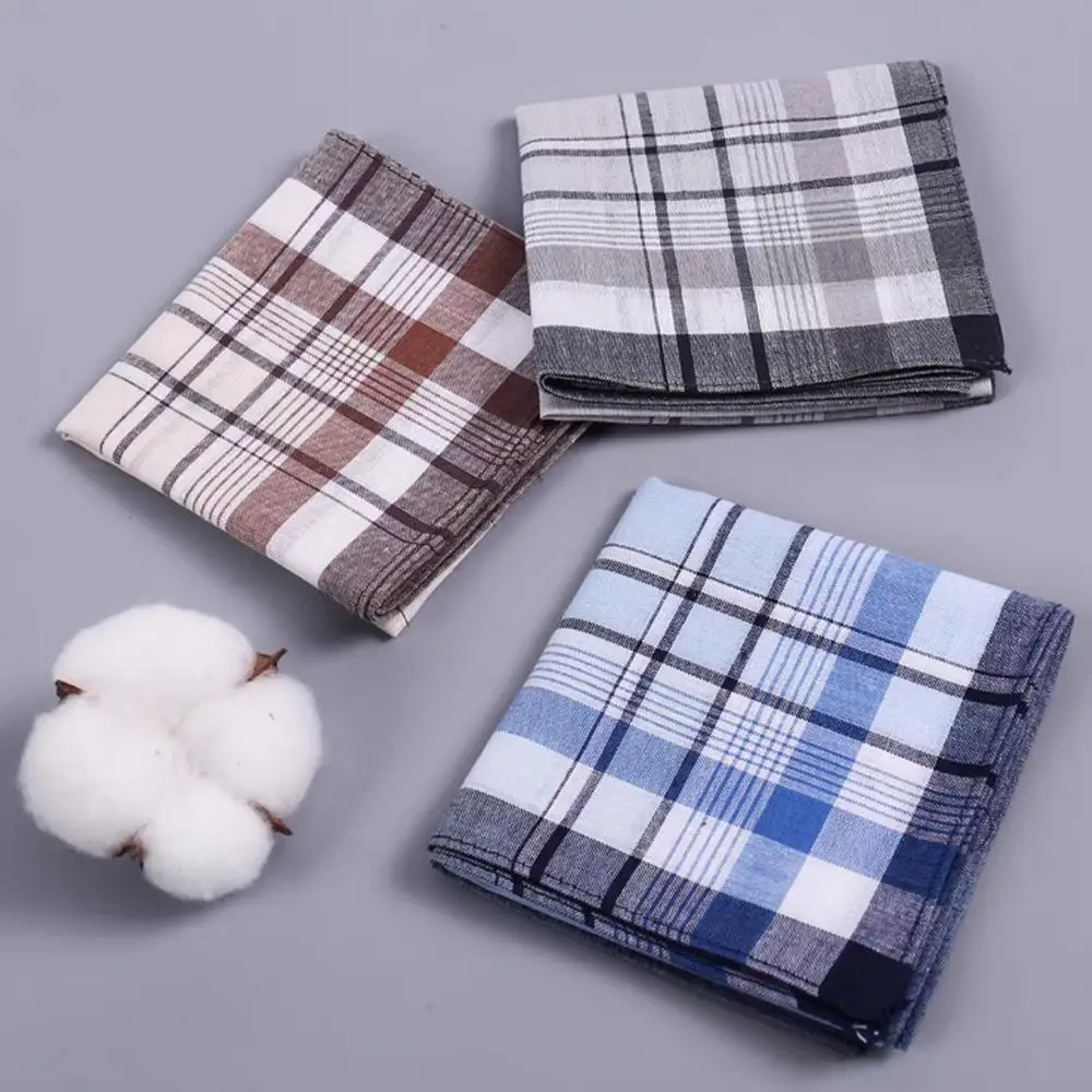 Random Classic Square Plaid Stripe Men Handkerchiefs Pocket Cotton Towel Wedding Party Business Casual Handkerchiefs Chest Scarf