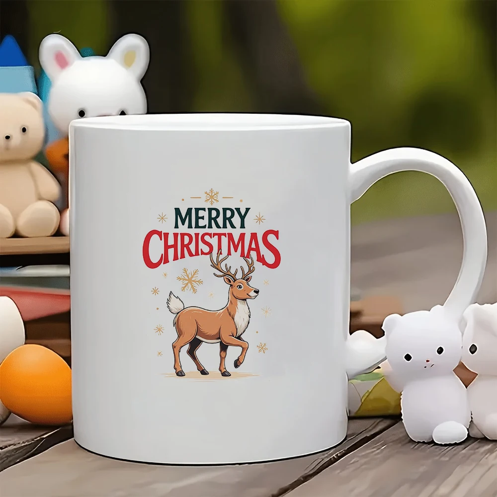 

11oz Christmas Deer Antler Mug + Cartoon Deer Cup Christmas Gift Kids Cup Family Office Coffee Cup
