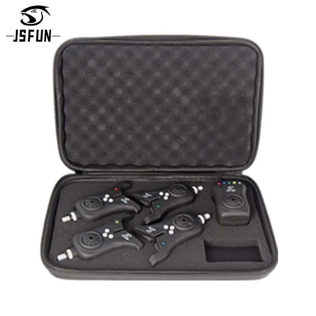 jsfun-tete-inclinable-1-4-ensemble-d'alarme-led-alarme-d'appat-de-peche-fonction-d'alarme-de-batterie-faible-indicateur-de-morsure-de-peche-lumieres