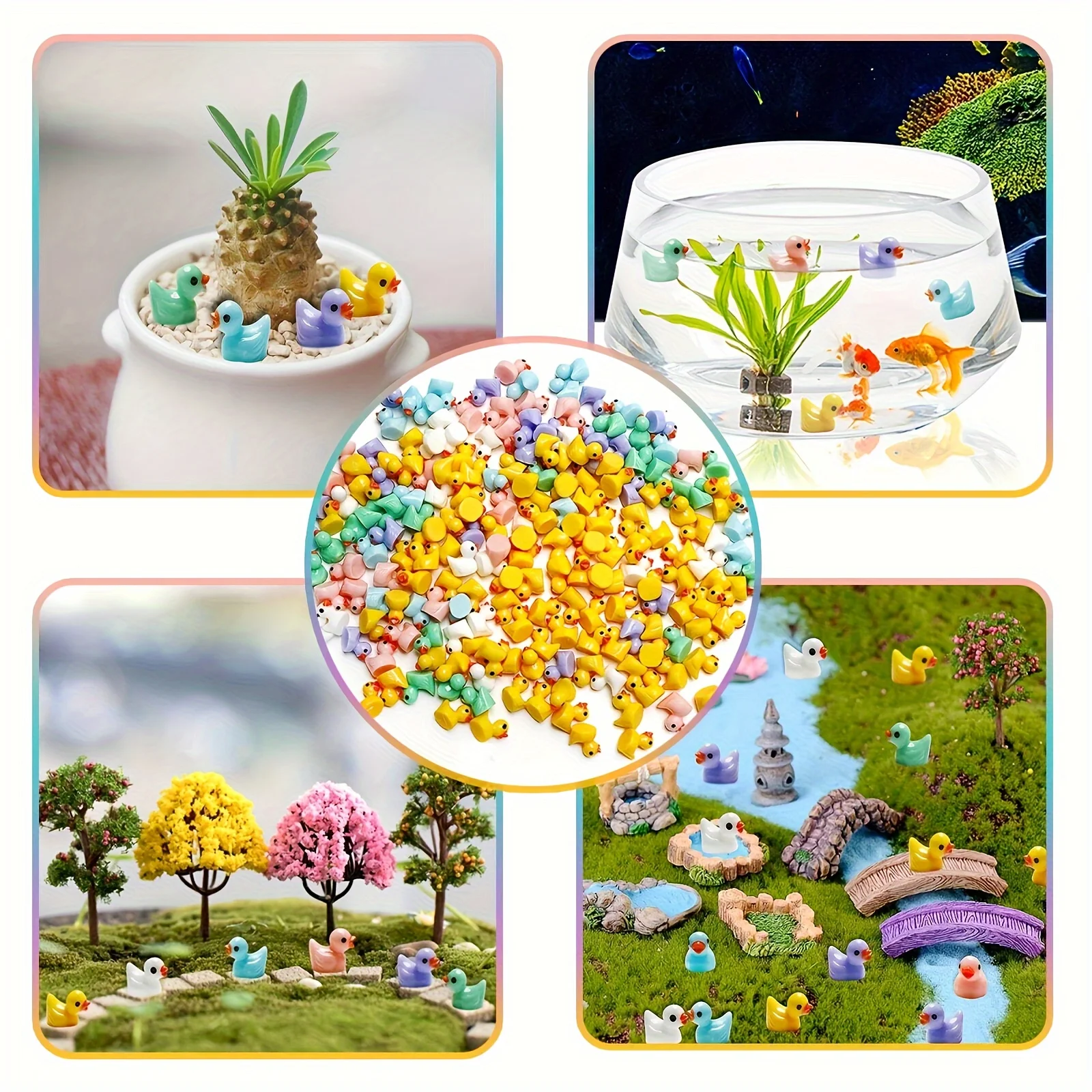 50/100pcs Multicolor Mini Resin Ducks,Miniature Duck Figures Landscape Decorations for Home Hide Prank Game Dollhouse Decor