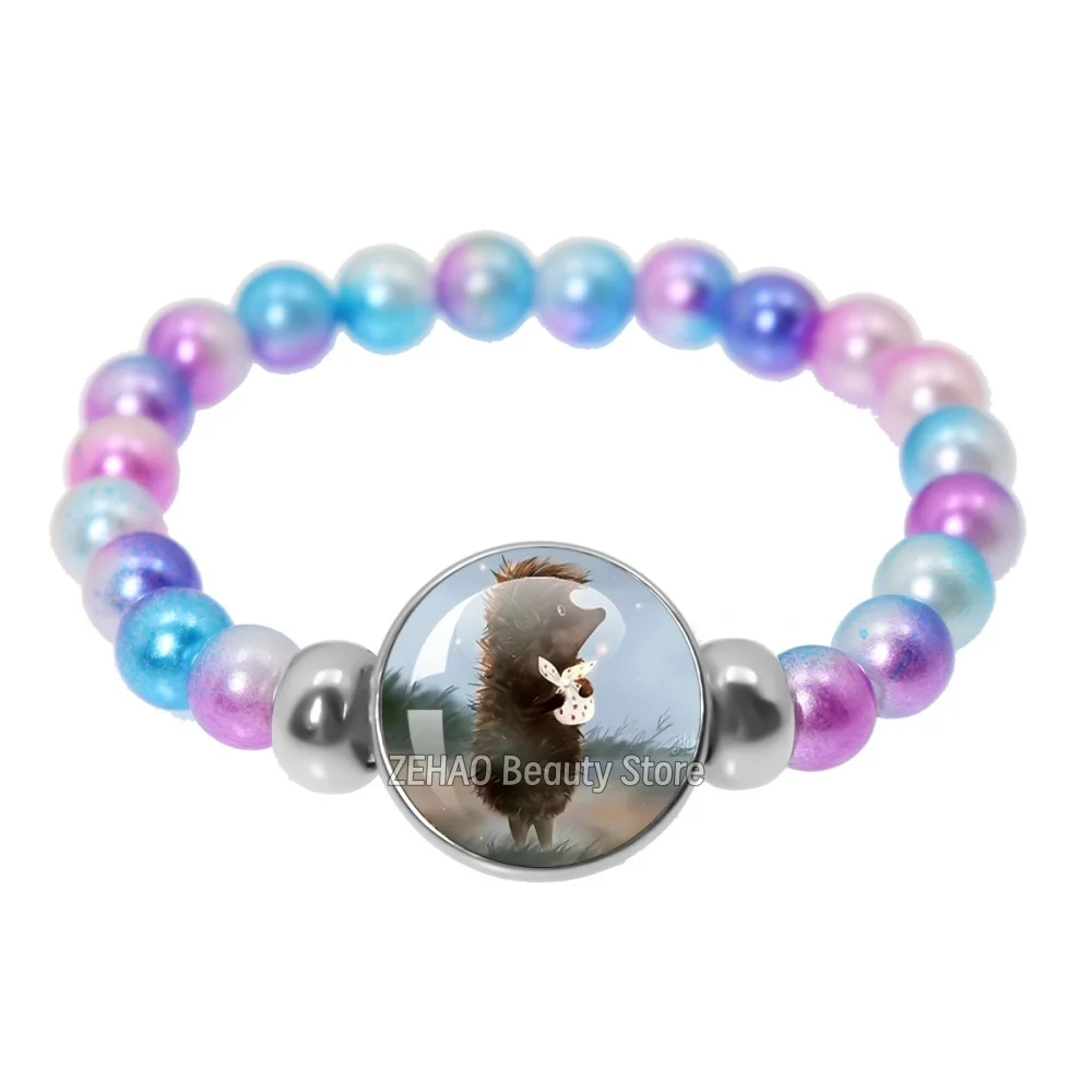 Hot Story Little Hedgehog In The Fog Pins 18mm Colorful Beaded Bracelet Glass Dome Yozhik v tumane For Women Men GiftMS034
