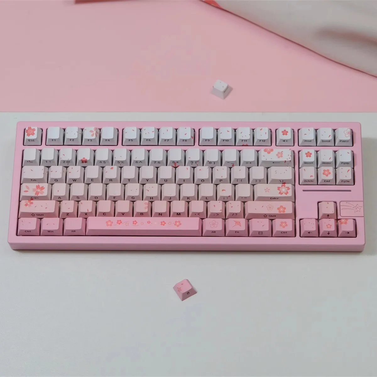 135 Keys/set Sakura Gradient Pink Keycaps PBT Dye Subbed Side Printed Backlit Key Caps Cherry Profile Keycap For Wooting 60 75