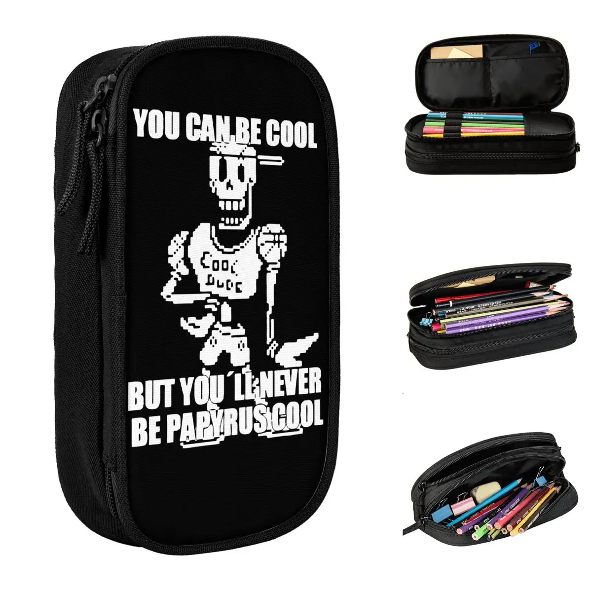 Undertale-estuches de lápices de papiro Cool Dude Meme, portalápices clásico, bolsa de almacenamiento grande para niñas y niños, suministros escolares, regalo