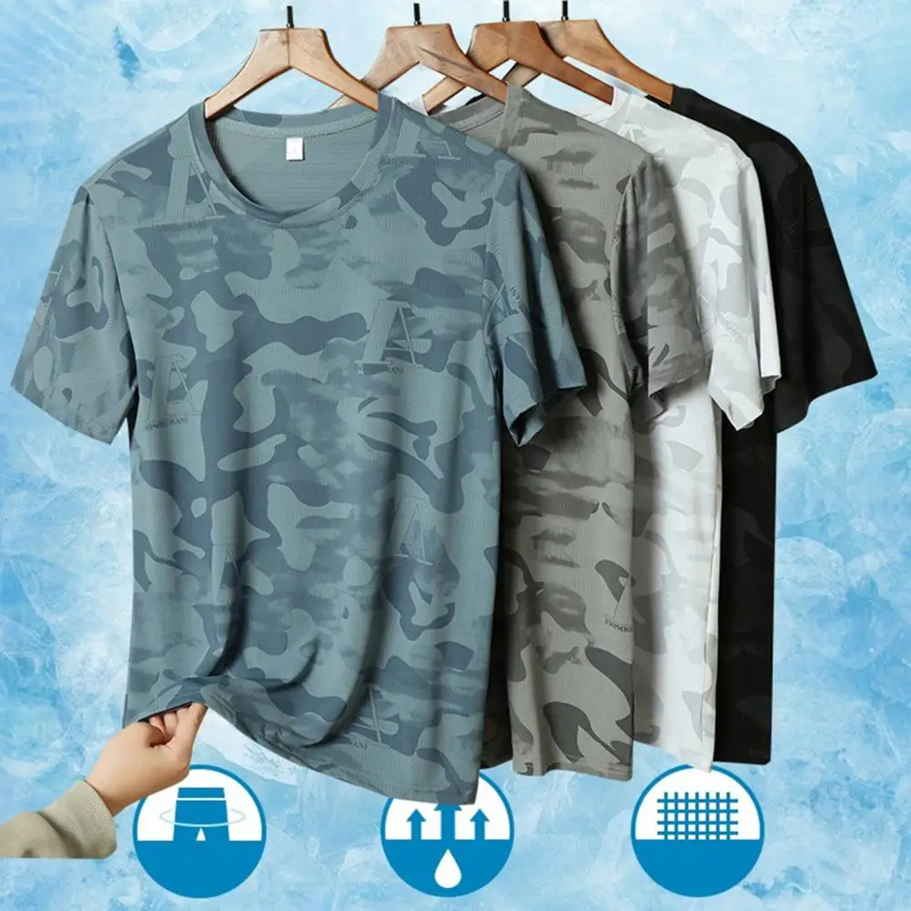 

Casual Round Neck Shirt Men's Camouflage Print Summer T-shirt with Soft Breathable Fabric Loose Fit O Neck Design for Sports