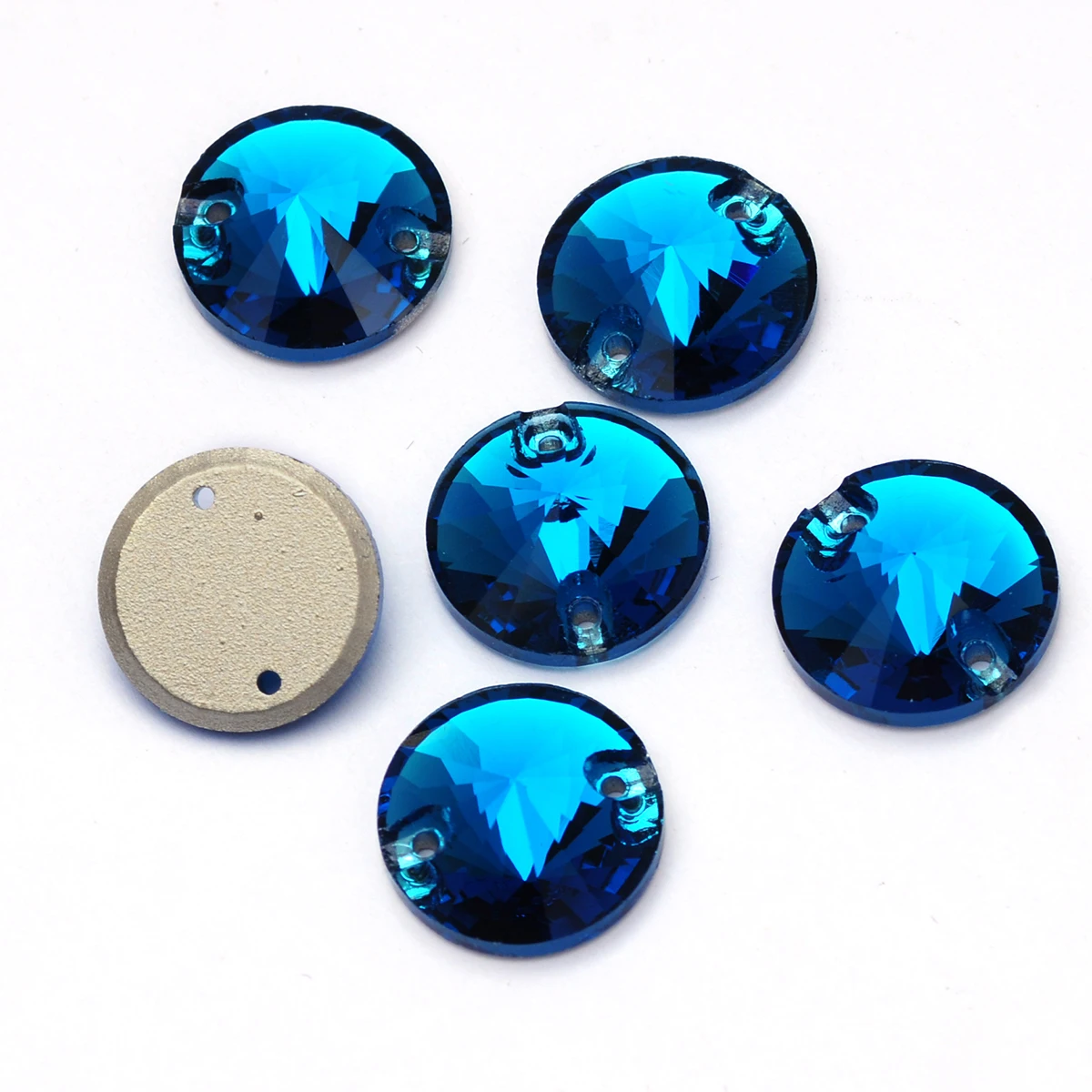 PUBRILEX Blauer Zirkon Rivoli Tropfen Kosmische Kristallsteine Flache Rückseite Strass zum Aufnähen für Kleidung, Kleider, Handarbeiten und Dekoration – Detail 2