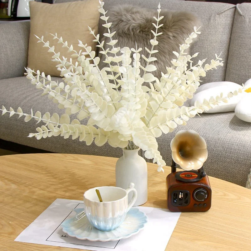 White Artificial Eucalyptus Stems,36Pcs Faux Eucalyptus Branches Leaves For Floral Arrangement Wedding Bouquet Decor