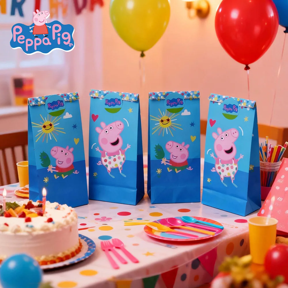 10pcs Hasbro Officially Licensed Peppa Pig Candy Gift Bags with Sealing Stickers Cartoon Party Favor Bags Birthday Celebration