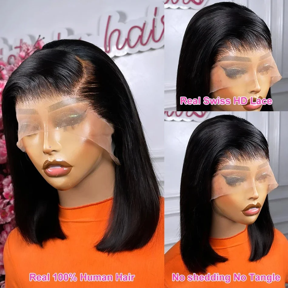 Peluca Frontal Bob recta de hueso súper dibujado vietnamita de 16 pulgadas 13x4 con cabello humano negro Natural 210% de densidad para mujeres negras