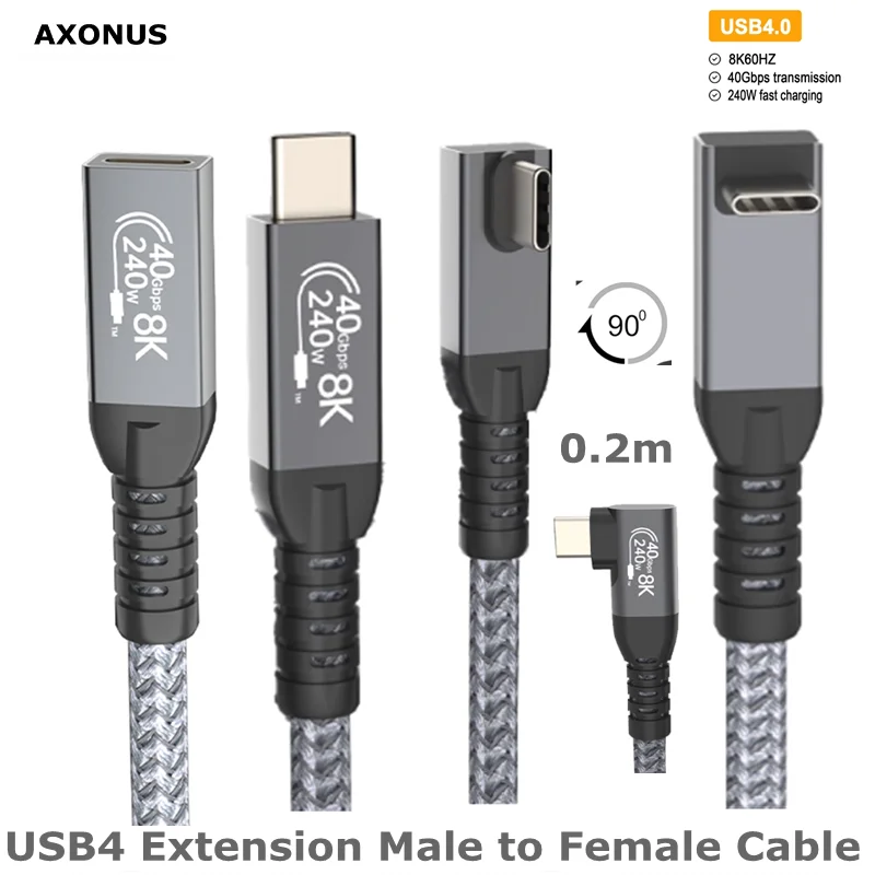 80Gbps Support 240W Charging and 16K/8K Display, Type C Extender Cord Male to Female UP Down Left Right USB C Extension Cable