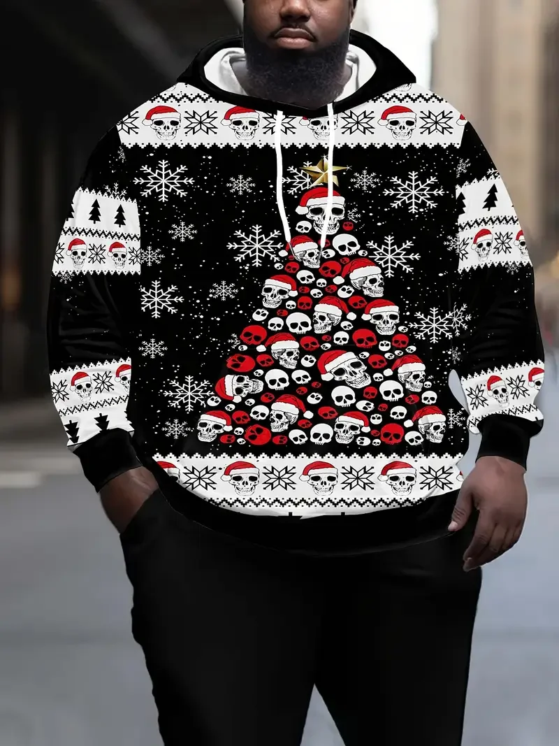 Men's 3D Santa Motorcycle Christmas Hooded Sweatshirt with Biker Santa Motorcycle Design Long Sleeve Pullover Women's Hoodie