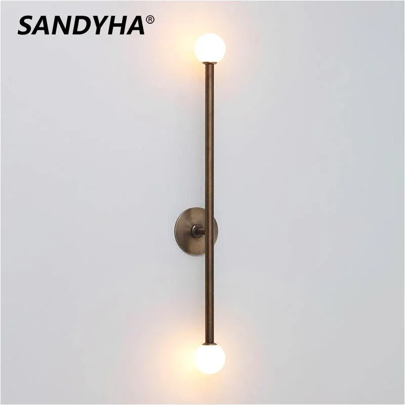 

SANDYHA Double Head Copper LED Wall Lamp Nordic Minimalist Linear Lighting for Bedroom Headboard Corridor Home Design