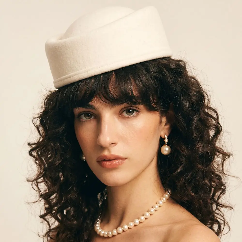 Teardrop Hat Vintage Topper Hat Retro Solid Color Airline Stewardess Caps Elegant Charm Felt Beret Banquet