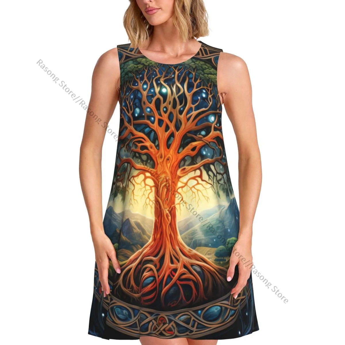 فستان نسائي شجرة الحياة القديمة نورس الصيف عادية تي شيرت الشاطئ التستر فستان تانك