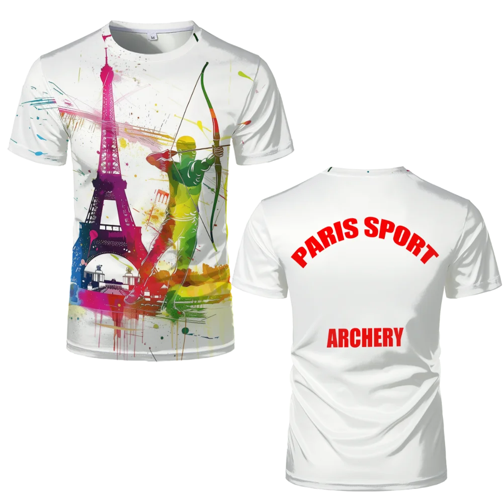 2024 Archery Competition Graphic T Shirts Mens Paris Eiffel Tower Archer Team T-shirt Summer Unisex Sports Meeting Casual Tops