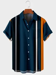 2024 New High Quality Hawaiian Men's Shirts Geometric Striped Graffiti Loose Short Sleeve Casual Buttons Beach Top