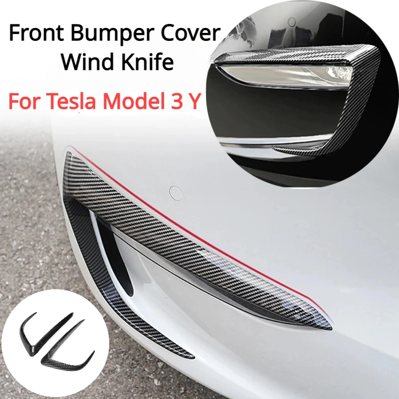 Copertura paraurti anteriore per Tesla Model 3 Y sopracciglio Wind Knife fendinebbia Sticker ABS Spoiler Blade Trim modifica auto 2017-2023