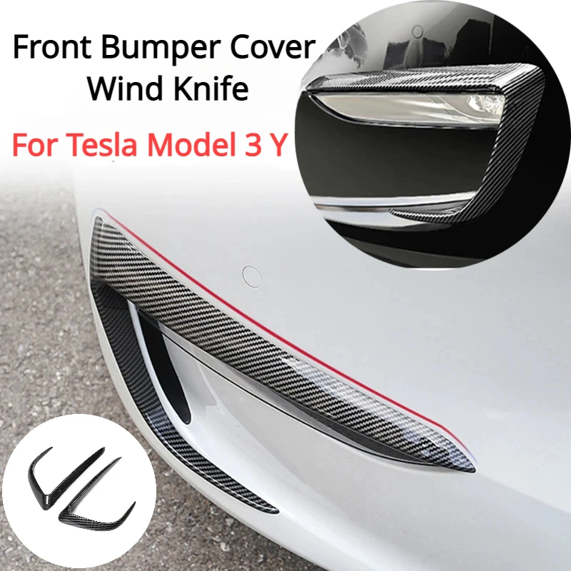 Front Bumper Cover for Tesla Model 3 Y Eyebrow Wind Knife Fog Lamp Sticker ABS Spoiler Blade Trim Car Modification 2017-2023