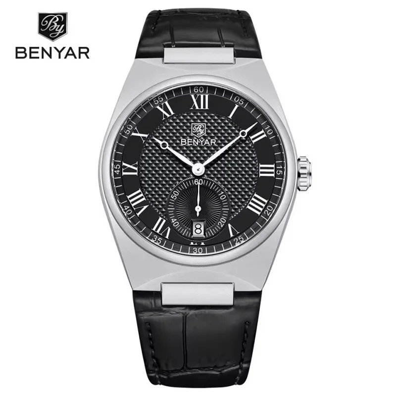 

BENYAR 599, деловые минималистичные мужские часы, римские цифровые кварцевые роскошные водонепроницаемые часы с календарем, спортивные кожаные повседневные мужские часы