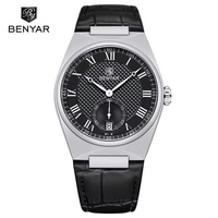 BENYAR 5199 Business Minimalist Men's Watch Roman Digital Quartz Luxury Waterproof Calendar Sports Leather Casual Men's Watches
