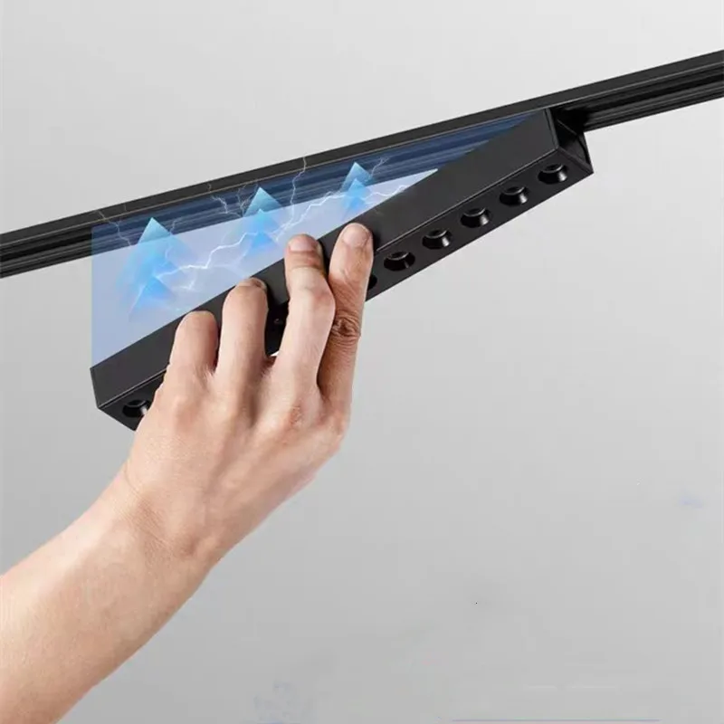 Magnetic Led Track Lights 6mm Ultra Thin 48V Surface Mount Ceiling Light System Black Magnet Rail Lamp Spotlight for Living Room