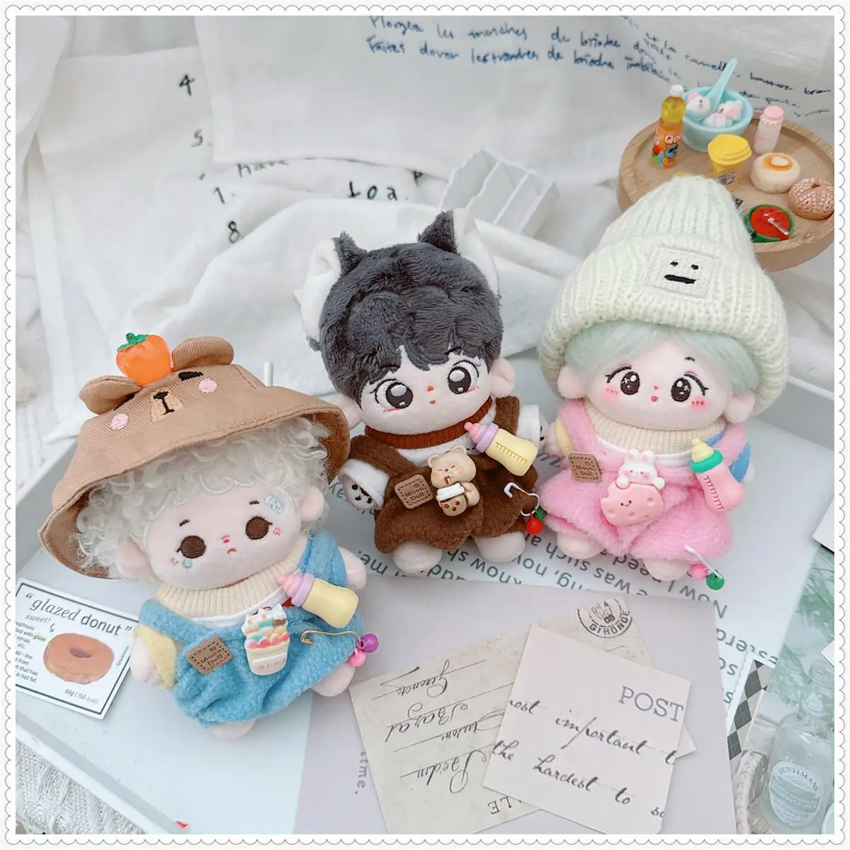 10cm Kawaii Plush Doll Clothes Set with Capybara Hat And Sweater Cute Rompers Soft Toy Outfits Accessory Gift for Small Dolls