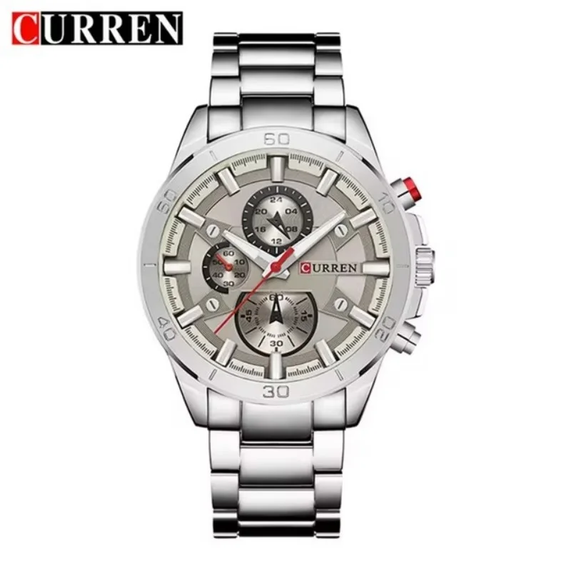 CURREN 8275 Luxury Multifunctional Waterproof Business Men's Stainless Steel Strap Quartz Wristwatches