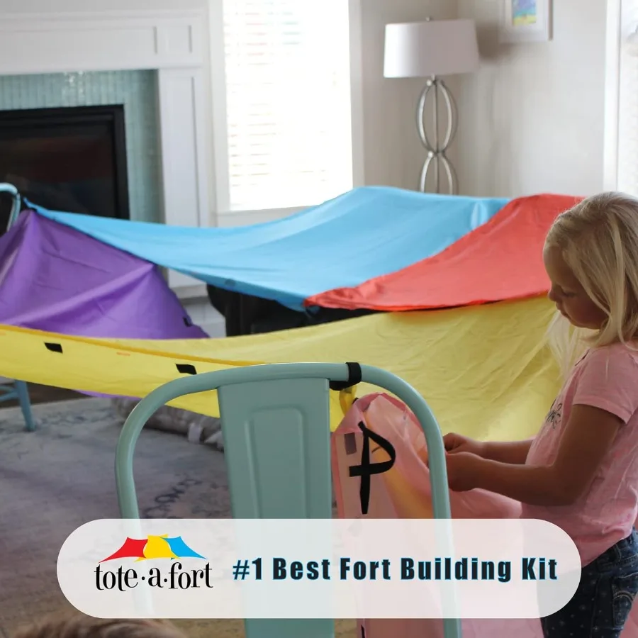 Tote a Fort Original XL ผ้าห่ม Fort Building Kit - โรงละครแบบพกพาเล่นเต็นท์ป้อม - ชุดของเล่นในร่มและกลางแจ้งสําหรับอายุ 4-1