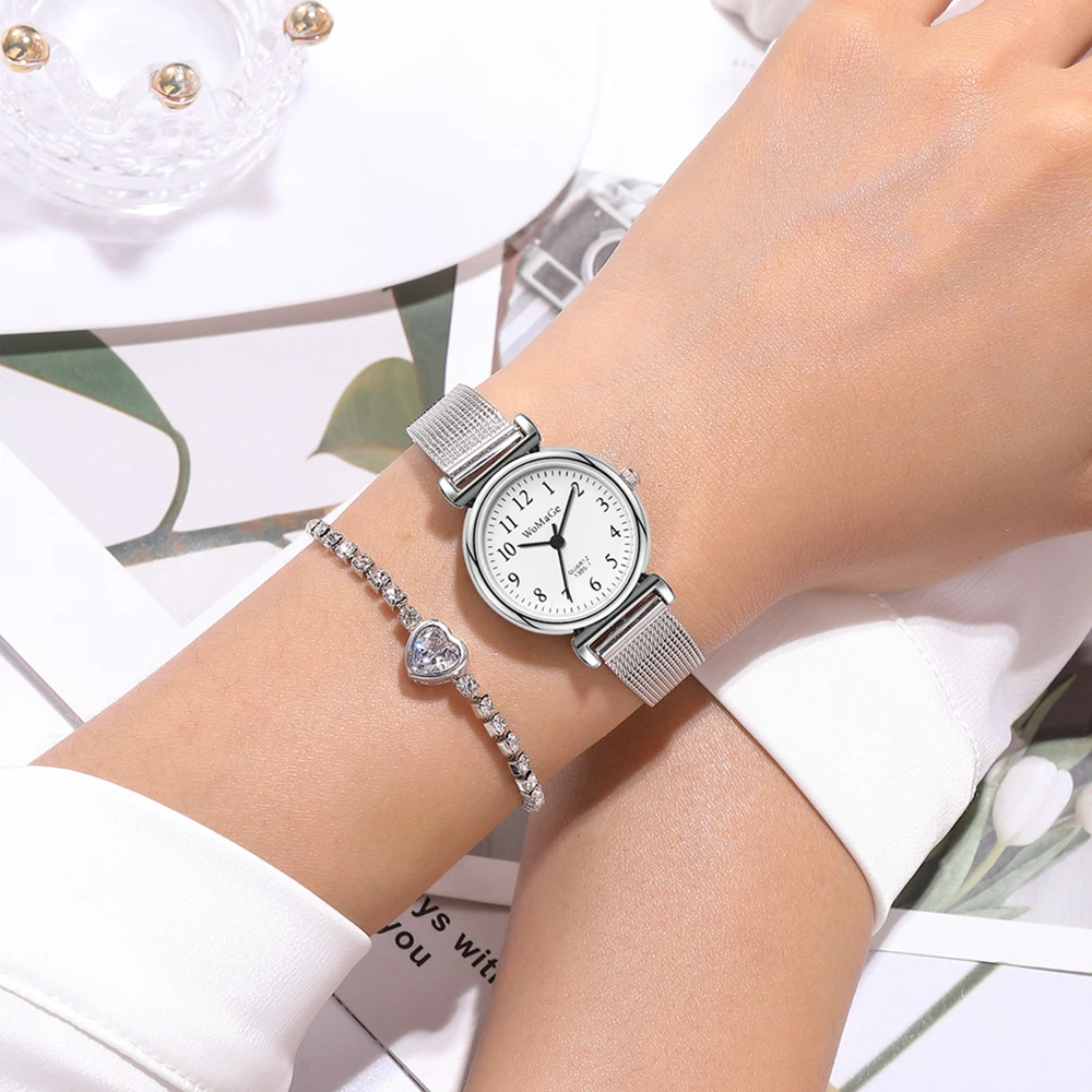 trendy small dial silver mesh steel quartz women girl watch