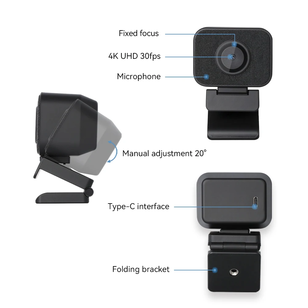 4K Webcam , Fast Focus, USB Type C Interface, Plug And Play Computer Web Camera, For Zoom/Skype/Teams, Conferencing Etc