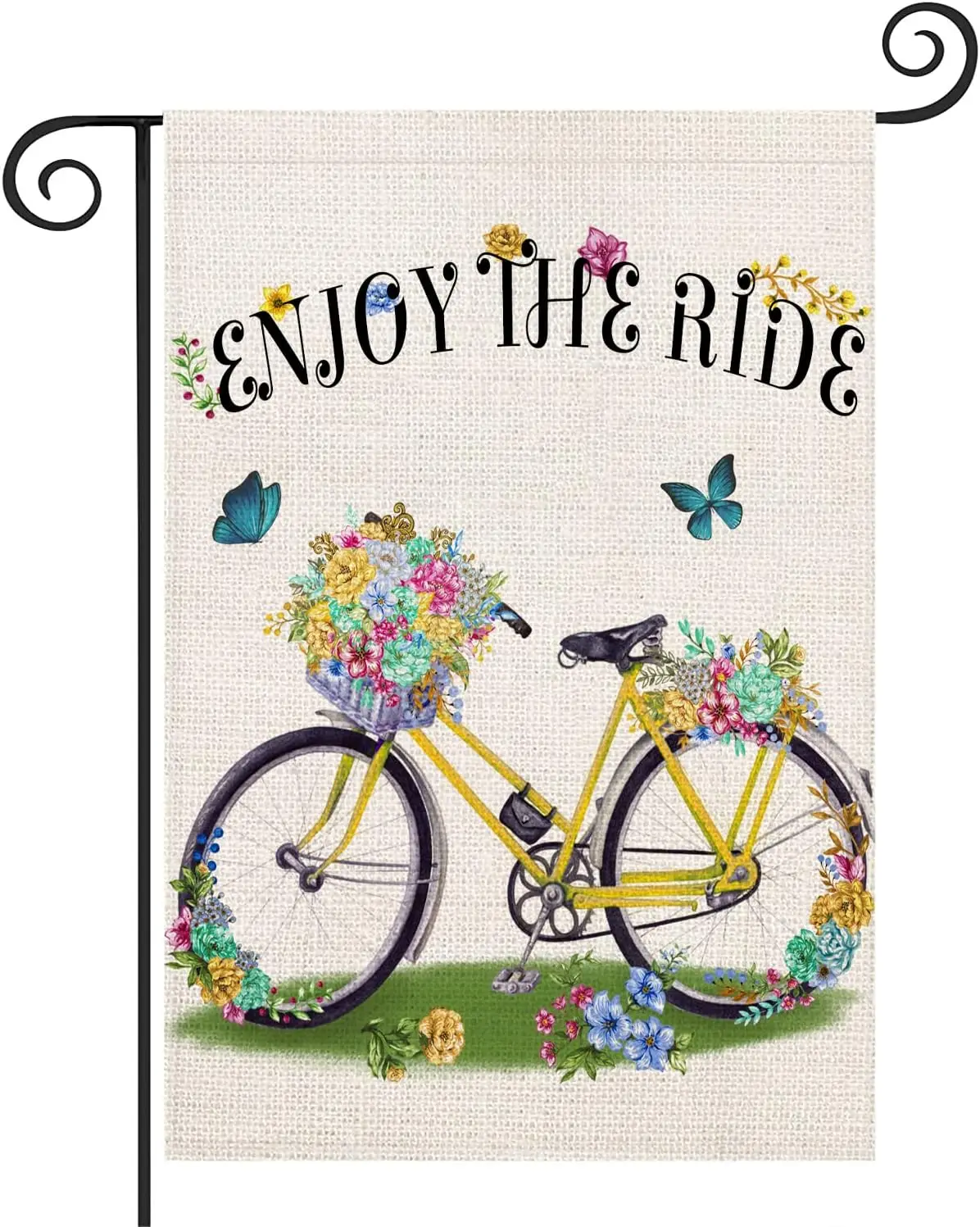 Spring Garden Flags 12x18 Double Side for Outside Decor Spring and Summer Yard Flags Burlap Enjoy The Ride Colorful Floral Gold