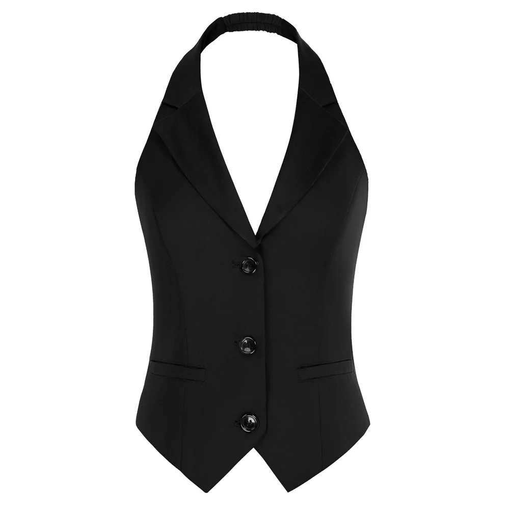 Hot BP Women's Jacket Vest Retro Contrast Notch Lapel Halter Vest Women Korean Style Casual Street Wear