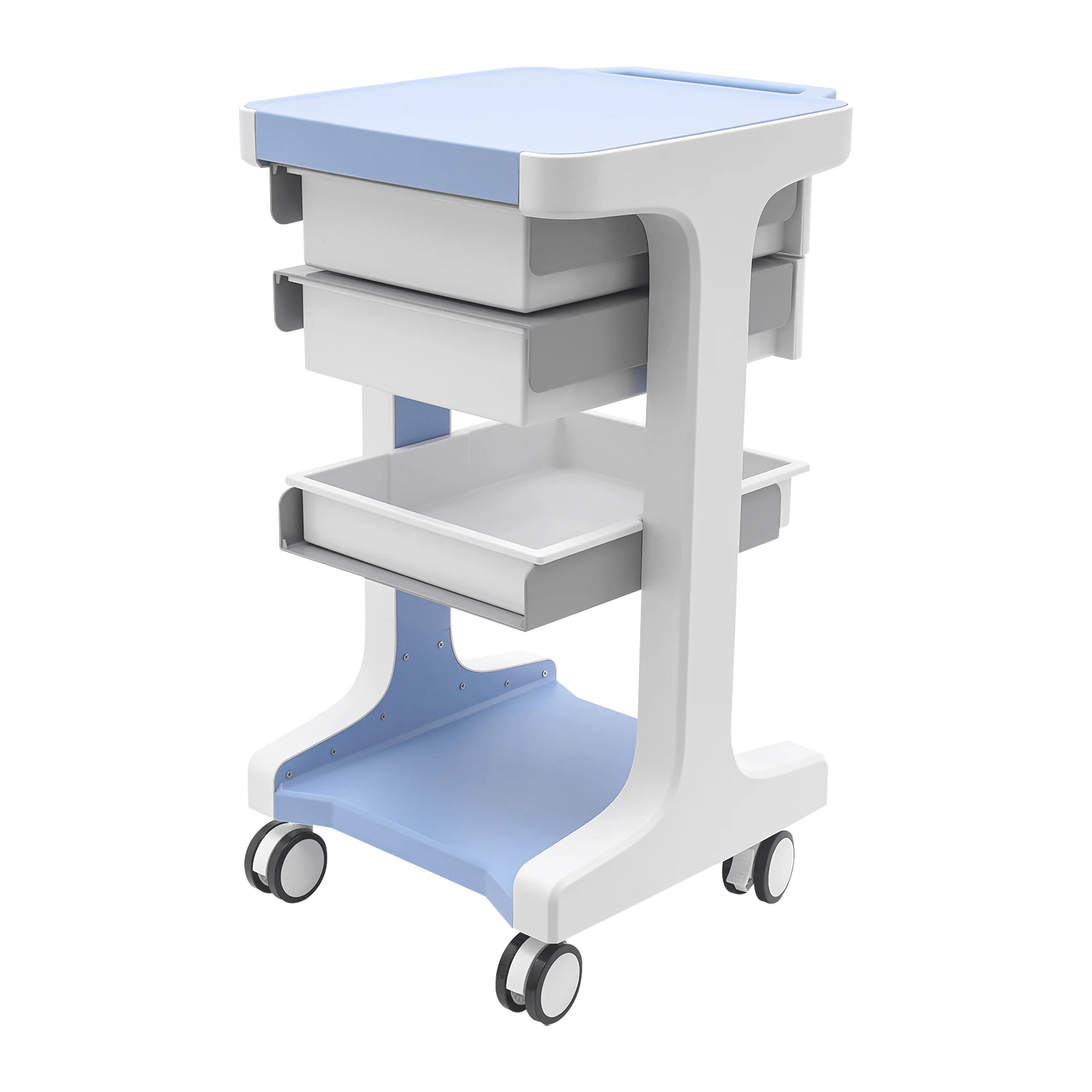 عربة أدوات مكونة من 3 طبقات على عجلات عربة تخزين متنقلة أزرق أبيض حديث ABS 2 أدراج أرضية قائمة #6