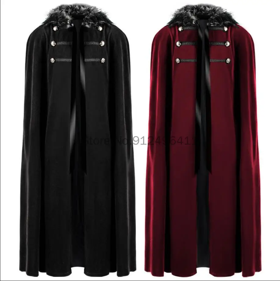 Cosplay Hallween Unisex medievale Steampunk mantello invernale Maxi Larp mantello pirata vichingo pelliccia di Halloween con cappuccio giacca gotica