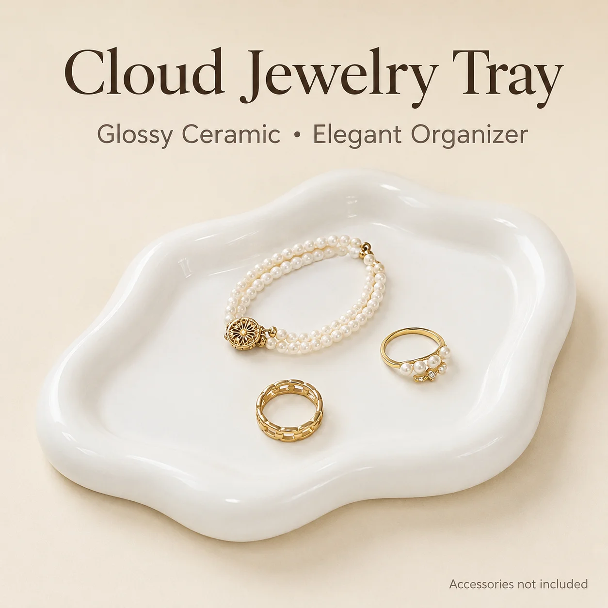 White Ceramic Cloud Jewelry Tray, Irregular Vanity Organizer for Rings Earrings Perfume Keys, Decorative Trinket Dish Home Decor