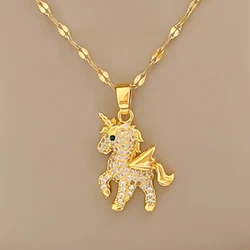 Trendy Cute Unicorn Pendant Necklaces for Women 2022 Titanium Stainless Steel 18k gold plated jewelry Neck Link Chain Gift